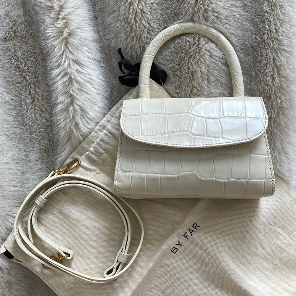 By Far Cream Croc Embossed Mini